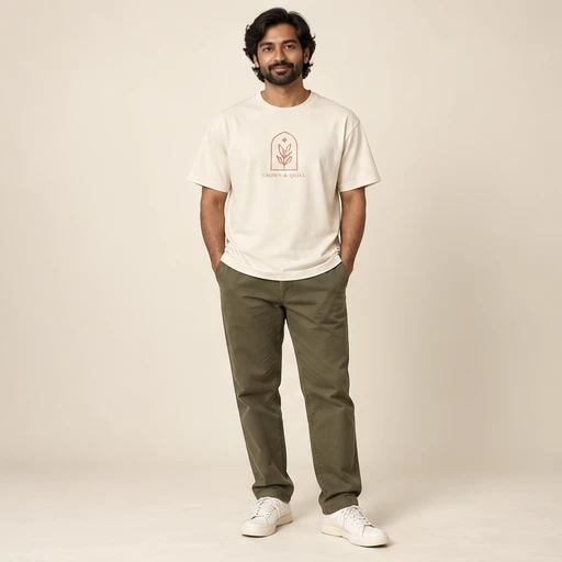 male model 1 wearing the Arc Ivory Botanical T-Shirt design concept