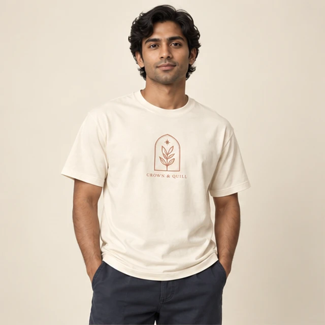 Male model 4 wearing the Arc Ivory Botanical T-Shirt