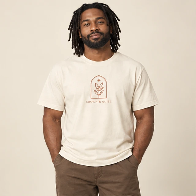 Male model 5 wearing the Arc Ivory Botanical T-Shirt