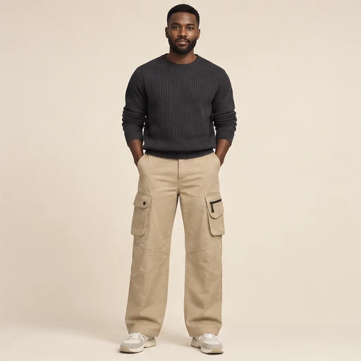 male model 2 wearing the Contour Sand Cargo Trousers design concept
