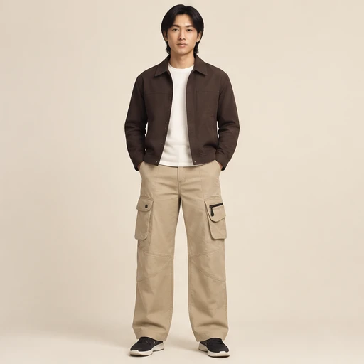 male model 3 wearing the Contour Sand Cargo Trousers design concept