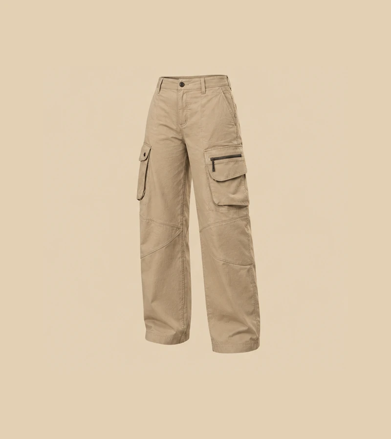 Contour Sand Cargo Trousers ring7 concept, not real product photography