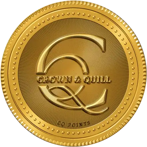 CQ Points coin, embossed with the Crown and Quill C