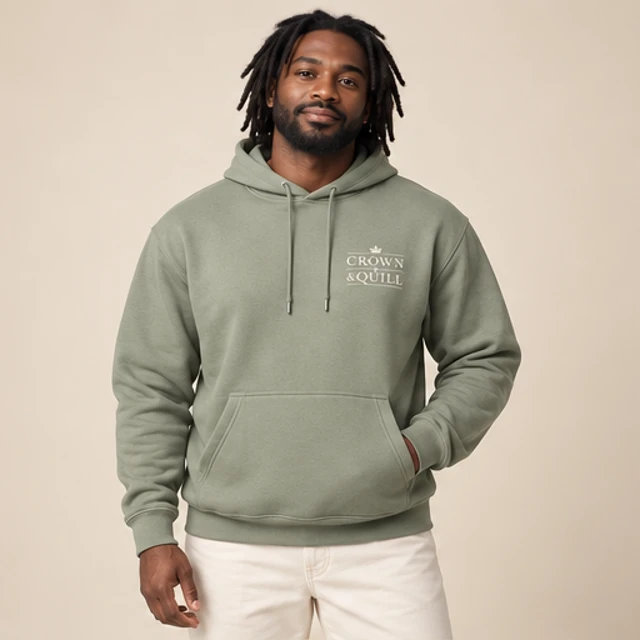 Male model 5 wearing the Drift Sage Wordmark Hoodie