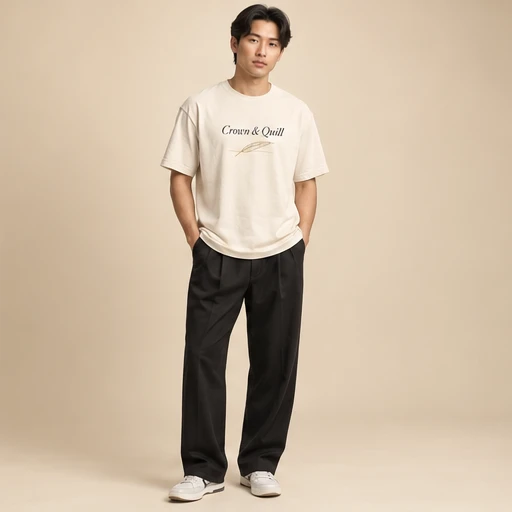 male model 3 wearing the Edition Ivory Script T-Shirt design concept