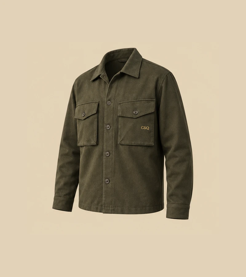 Field Olive Utility Overshirt ring7 concept, not real product photography