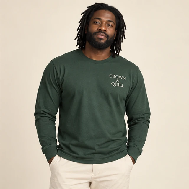 Male model 5 wearing the Linea Forest Long-Sleeve T-Shirt