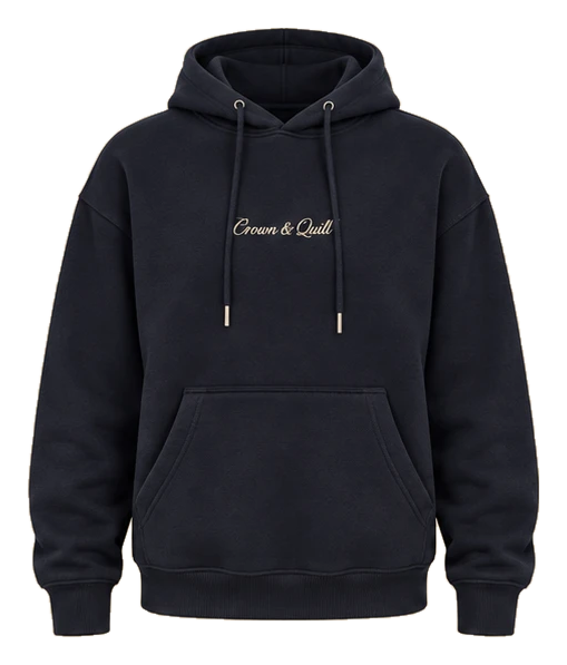 Nocturne Ink Script Hoodie front angle study