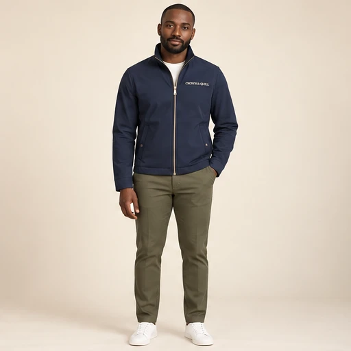 male model 2 wearing the Transit Navy Zip Jacket design concept