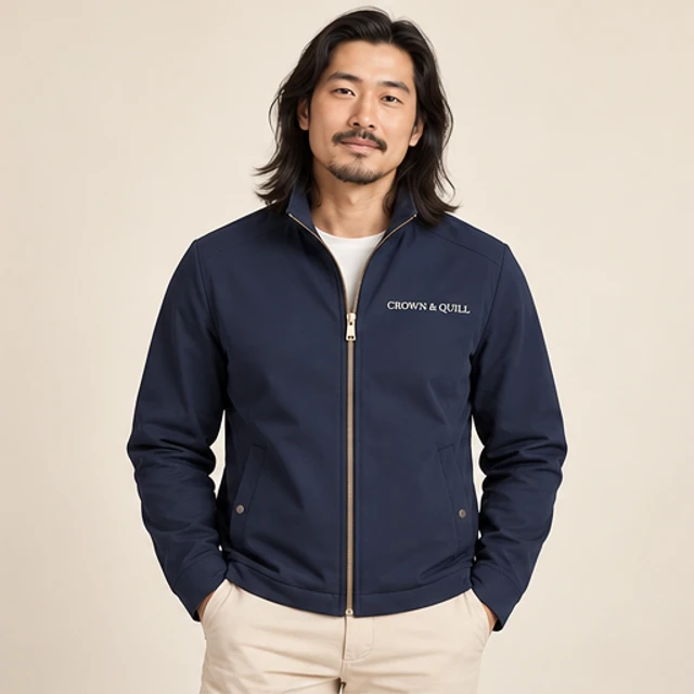 Male model 6 wearing the Transit Navy Zip Jacket
