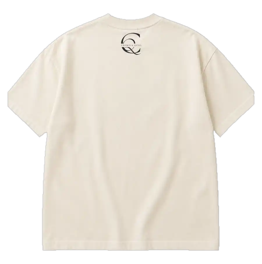 Main Character Hours T-shirt, back with the Crown & Quill monogram at the neck